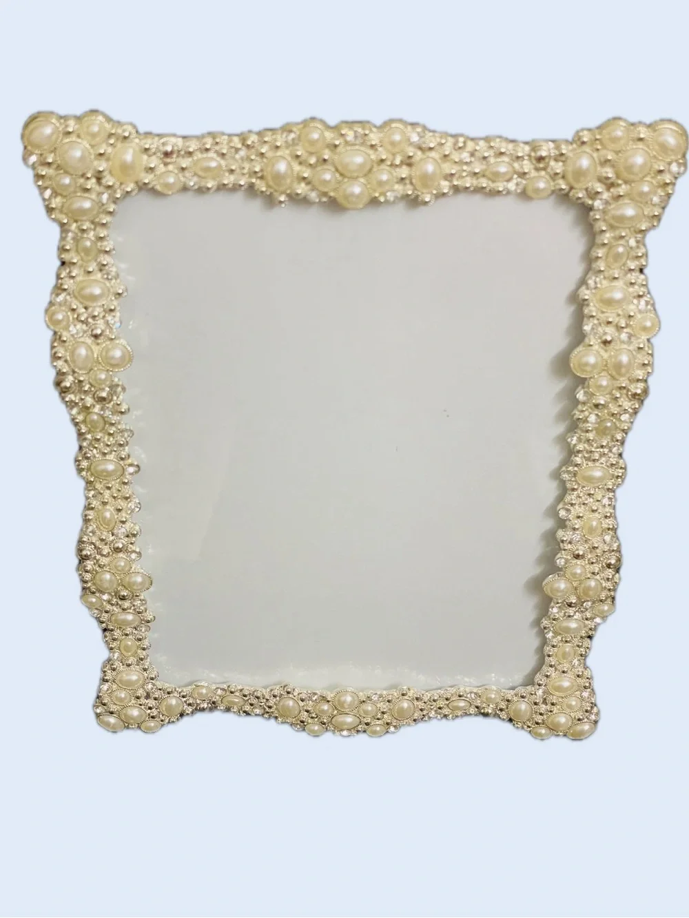 Elegant Pearl-Accented Decorative Frame - Cream and Silver